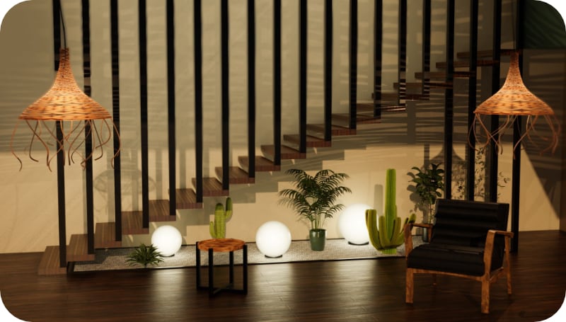 Sfere luminoase Lunares într-un interior