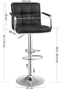 Scaune de bar Songmics LJB93B, set de 2, piele ecologică neagră, reglabile 95–115 cm small 4