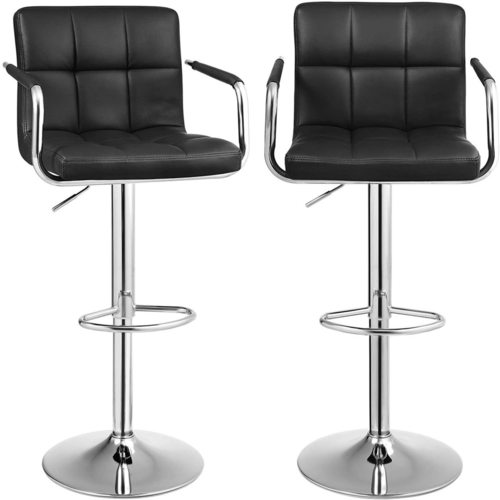Verifica Scaune de bar Songmics LJB93B, set de 2, piele ecologică neagră, reglabile 95–115 cm