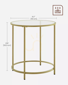 Măsuță laterală rotundă din sticlă VASAGLE BARIS LGT20G aurie 50 cm small 12