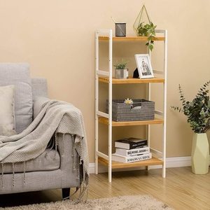 Etajeră din bambus SONGMICS BCB74WN, 4 niveluri, alb/natural, 45 × 31,5 × 111 cm small 1