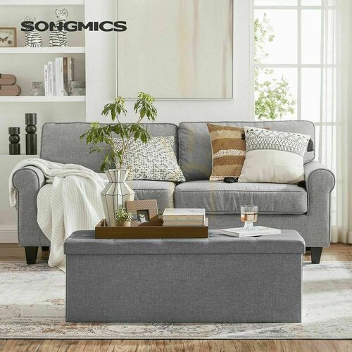 Verifica Bancă-puf SONGMICS cu depozitare LSF77G gri deschis 110 cm
