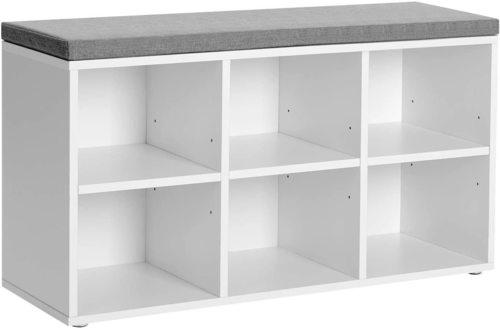 Verifica Bancă pentru pantofi VASAGLE LHS23WT, 6 compartimente, șezut tapițat, alb, 87 × 30 × 48 cm