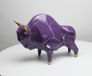 Modelul Żubr XL Panek, ceramică glazurată, glazurată, aurită small 1