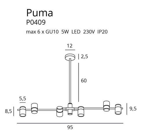 Verifica Lampa suspendata Max Light Puma P0409 6x5W auriu-negru metal 95 cm