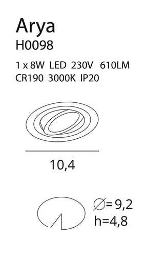 Verifica Spot încastrat LED Max Light Arya H0098 alb 8W 3000K dimabil 92 mm