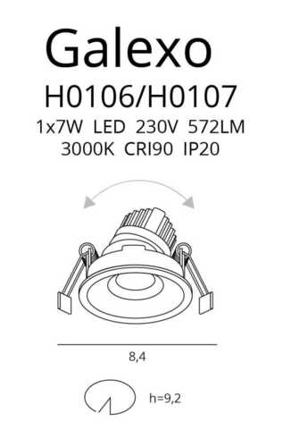 Verifica Spot incastrat LED Max Light Galexo H0107 negru 7W 3000K 9,2 cm