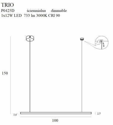 Afişa Lustră suspendată LED Max Light Trio P0425D aurie 100 cm 12W Lustră suspendată LED Max Light Trio P0425D aurie 100 cm 12W