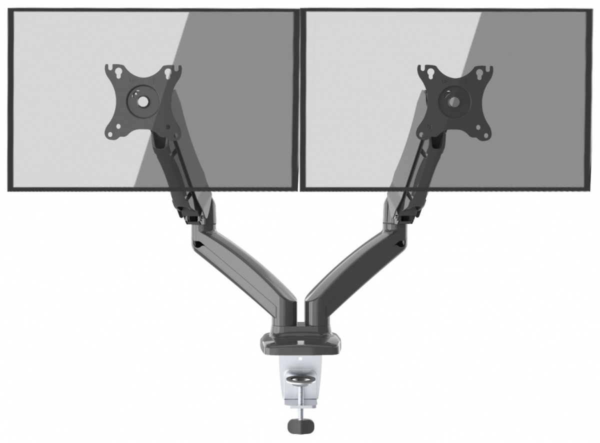 Vedere Suport de birou pentru două monitoare - arc cu gaz - 13-32" Suport de birou pentru două monitoare - arc cu gaz - 13-32"