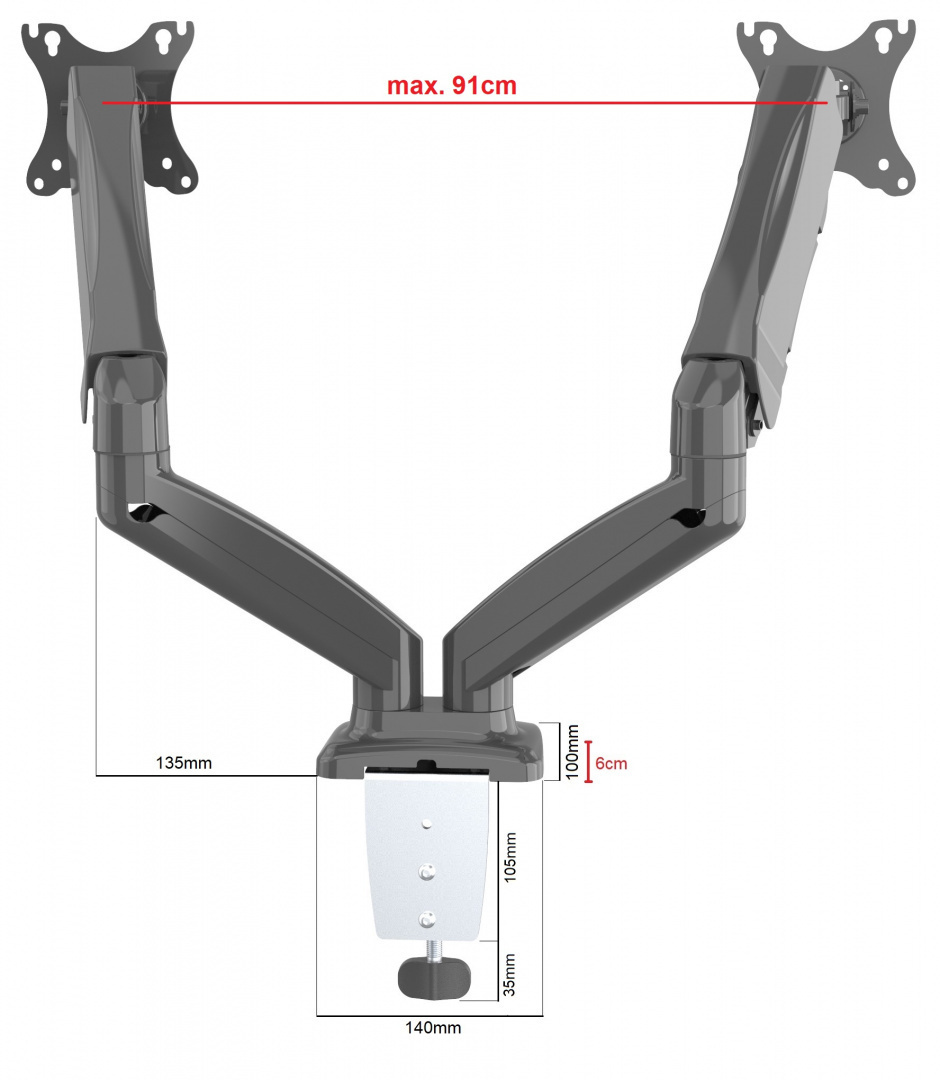 Afişa Suport de birou pentru două monitoare - arc cu gaz - 13-32" Suport de birou pentru două monitoare - arc cu gaz - 13-32"