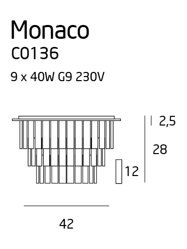 Verifica Plafoniera Max Light Monaco C0136 crom 9xG9 42 cm metal sticlă