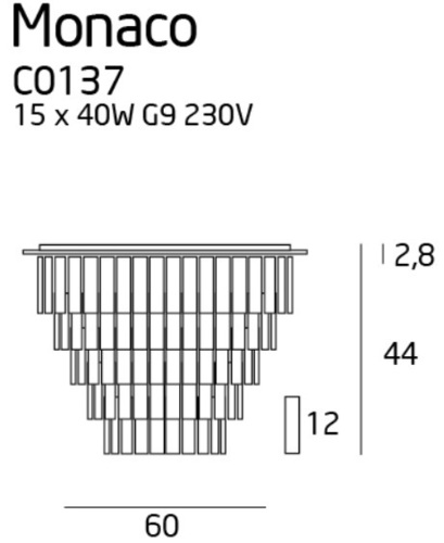 Verifica Plafonieră Max Light Monaco C0137 crom 15x40W metal sticlă 60 cm