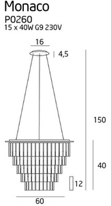 Pendant lamp Max Light Monaco P0260 crom sticlă 15x40W 60 cm small 2
