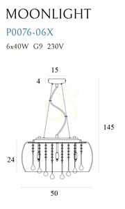 Pendul Max Light Moonlight P0076-06X crom 6x40W sticlă oglindită 50 cm small 6