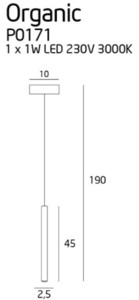 Lampa suspendată Max Light Organic P0171 cupru LED 1W tub metal acrilic 190 cm small 1