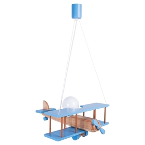 Lampă suspendată din lemn Hellux Samolot 1041141, avion mare, bleu și natur, E27 small 0