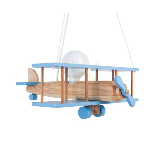 Verifica Lampă suspendată din lemn Hellux Samolot 1041141, avion mare, bleu și natur, E27