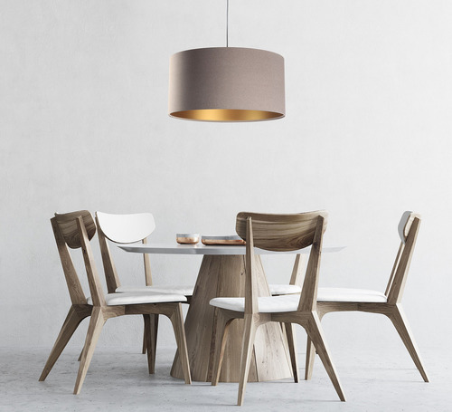 Verifica Lampă cu pandantiv 40cm pentru sufragerie Piele E27 60W tapițată, bej, auriu