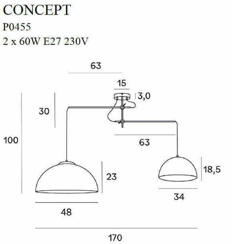 Verifica Lampă suspendată Max Light Concept P0455 neagră 2xE27 170 cm