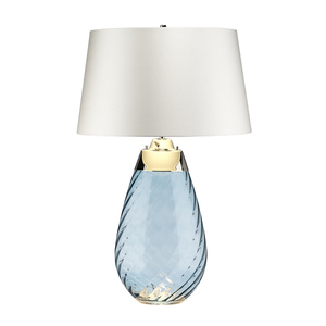 Lampă de masă mare albastră Lena cu 2 lumini și abajur alb murdar Elstead small 1