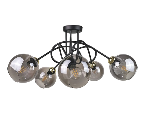 Verifica Plafonieră Keter Lighting RING 1277, negru și auriu, 5×E27, sticlă fumurie