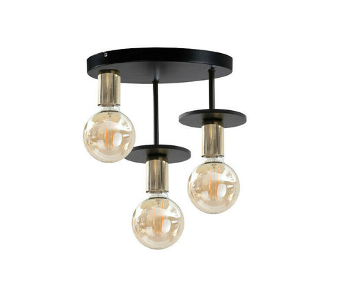 Verifica Plafonieră Keter Lighting SATURN BLACK 411 – 3xE27 max 60W, metal și placaj, dulii de alamă, 30 cm