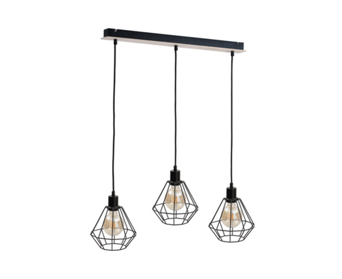 Verifica Lampă suspendată Keter Lighting ATWOOD 565 3×E27 neagră cu placaj