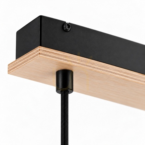 Verifica Lampă suspendată Keter Lighting ATWOOD 565 3×E27 neagră cu placaj