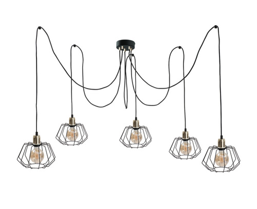 Verifica Lampă suspendată Keter LUNA GOLD 5xE27, abajururi din sârmă, negru-auriu, reglabilă 40–180 cm