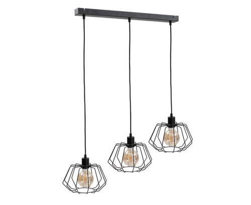 Verifica Lampă suspendată LUNA BLACK 3xE27 60W neagră coșuri metalice bară 63 cm Keter Lighting 475