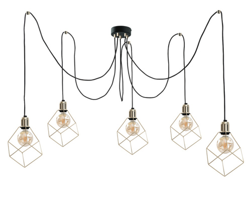 Verifica Lampă suspendată Keter Lighting Taho Gold 595 5×E27 negru-auriu