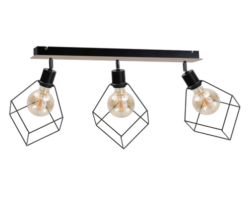Verifica Spot de tavan Keter Lighting RUBEN WOOD 606, 3×E27, negru și lemn natur