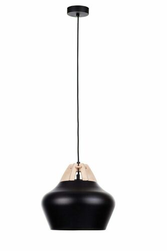 Verifica Lampă suspendată Keter Lighting NEGRO WOOD 158, neagră cu placaj natur, 1×E27, 28 cm