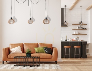 Lampă suspendată Keter Lighting NICOLETA 828, placaj natur și negru, 3×E27 small 1