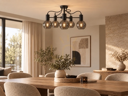 Verifica Lustră de plafon Keter Lighting LIV BLACK 1761, neagră, sticlă fumurie, 5×E27