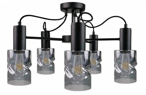 Verifica Lustră de tavan Keter Lighting INGER BLACK 1769, 5xE27, neagră cu sticlă fumurie