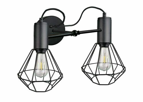 Verifica Aplică Keter Lighting Lars Black 1775, 2 × E27, abajururi din sârmă tip diamant, neagră, 50 × 25 × 27 cm