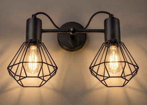 Verifica Aplică Keter Lighting Lars Black 1775, 2 × E27, abajururi din sârmă tip diamant, neagră, 50 × 25 × 27 cm