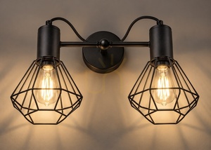 Aplică Keter Lighting Lars Black 1775, 2 × E27, abajururi din sârmă tip diamant, neagră, 50 × 25 × 27 cm small 1