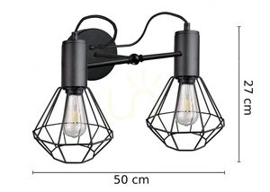 Aplică Keter Lighting Lars Black 1775, 2 × E27, abajururi din sârmă tip diamant, neagră, 50 × 25 × 27 cm small 2