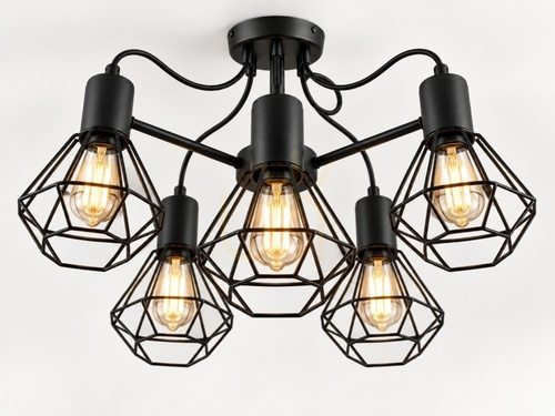 Verifica Plafonieră Keter Lighting Lars Black 1777, 5 × E27 max 60 W, abajururi tip colivie, 60 × 60 × 39 cm