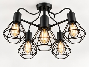 Plafonieră Keter Lighting Lars Black 1777, 5 × E27 max 60 W, abajururi tip colivie, 60 × 60 × 39 cm small 1