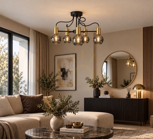 Verifica Plafoniera 5xE27 LIV BLACK / GOLD