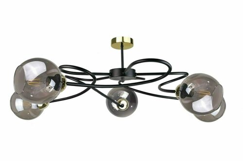 Verifica Plafonieră Keter Lighting Blom 1646, 5×E27, negru și auriu, sticlă fumurie, 65 cm