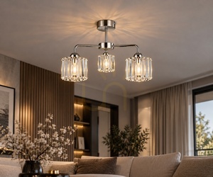 Lustră de tavan Keter Lighting DECO 1895, argintie, 3×E27, abajururi din cristal small 2