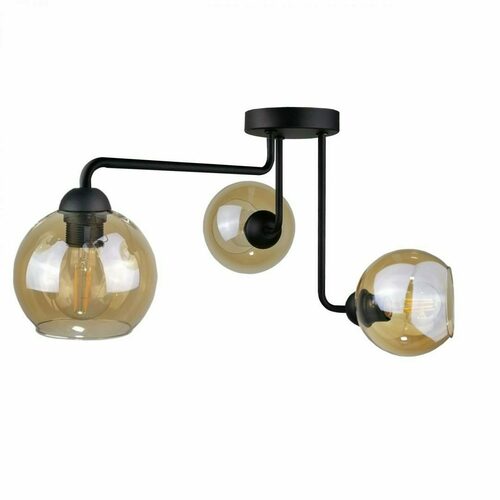 Verifica Plafonieră Keter Lighting MONDE BLACK 1984, 3×E27, neagră cu sticlă de culoarea mierii