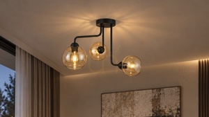 Plafonieră Keter Lighting MONDE BLACK 1984, 3×E27, neagră cu sticlă de culoarea mierii small 1