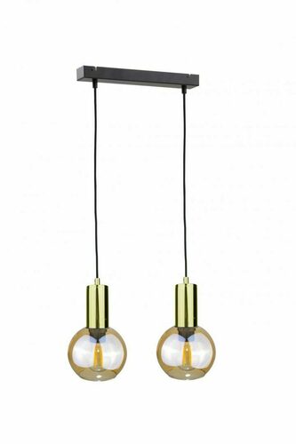 Verifica Lustră suspendată Keter Lighting JANTAR GOLD, 2 × E27, sticlă miere, negru-auriu, bară 50 cm