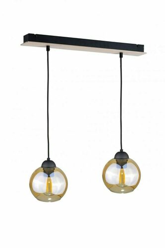 Verifica Lampă suspendată Keter Lighting AMBRE WOOD 2019, 2×E27, sticlă de culoarea mierii și lemn