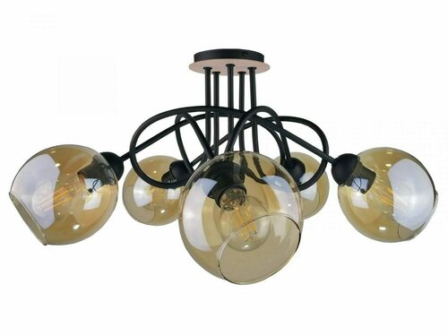 Verifica Plafonieră Keter Lighting Venus Wood 2030, 5 × E27 max 60 W, sticlă miere, lemn și metal, 70 × 70 × 32 cm
